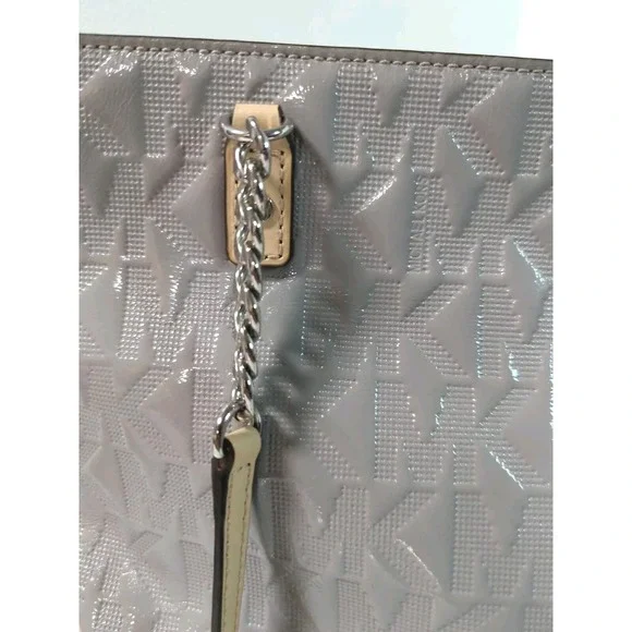 Michael Kors Ash Grey Purse Shoulder Bag Large Tote Tan Straps With Chains MK‎ - Picture 3 of 5